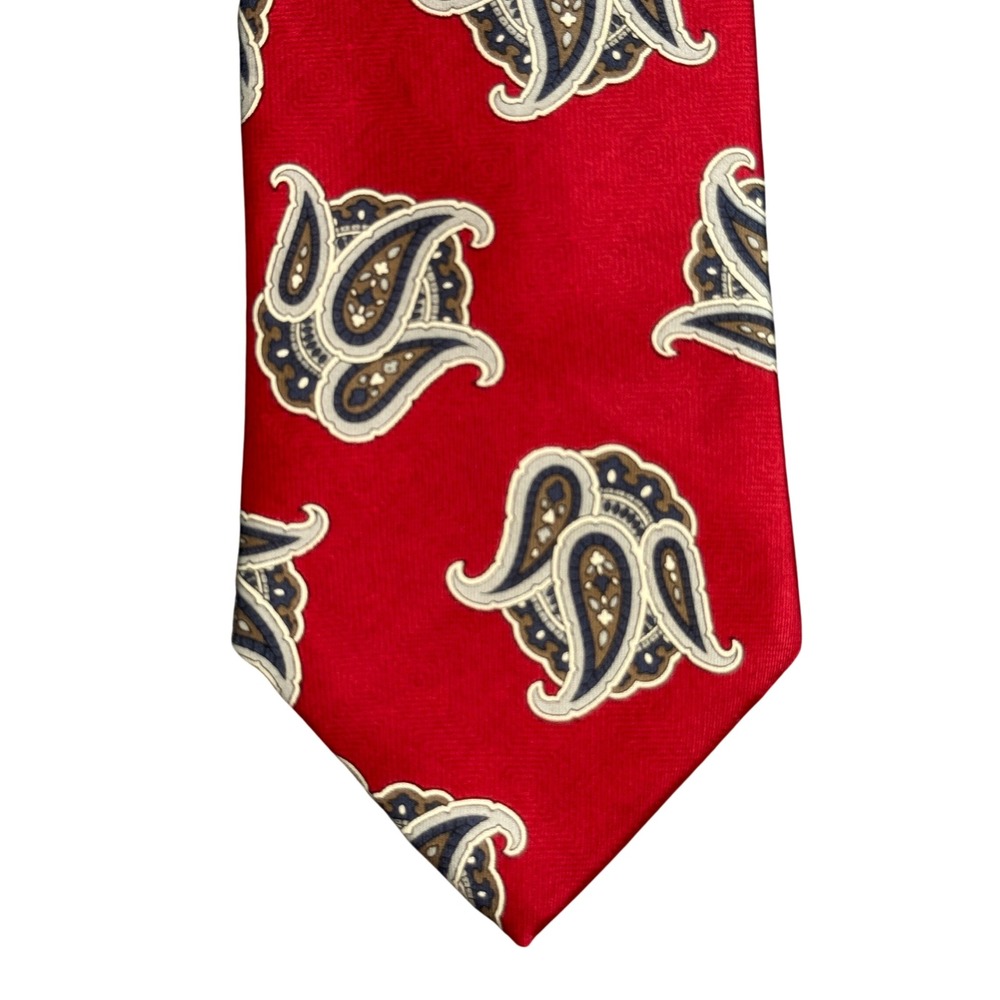 John Henry Mens Red Paisley Silk Necktie Made in USA RN 30187